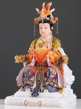 碧霞元君汉白玉彩绘泰山奶奶像体坐像道家泰山圣母娘娘神像摆件