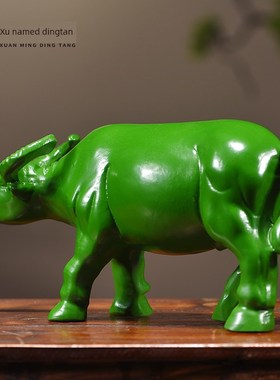 木雕水牛摆件实木质绿色十二生肖牛大号卧牛家居装饰工艺品礼物