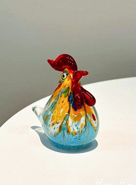 琉璃公鸡摆件办公室桌面装饰高级感小众水晶鸡手工创意礼物工艺品