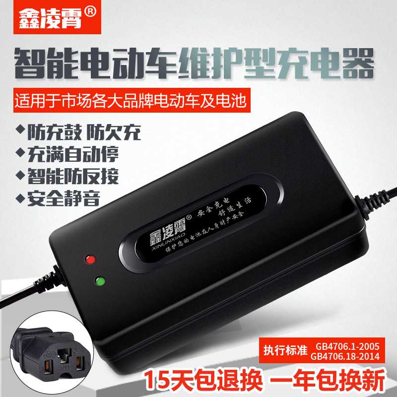 电动车电瓶电车充电器48V12AH20AH60V72伏狮龙绿风川崎安尔达两孔 - 图0