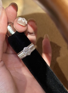 2025复古宫廷风闪钻拉丝时尚潮流宽版银鸽蛋女士中古戒指潮流指环