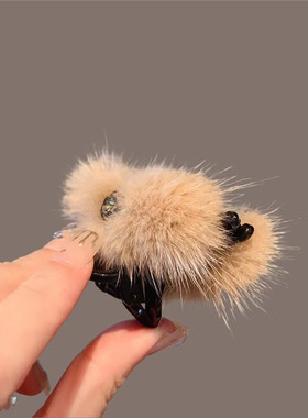 秋冬水晶水貂毛发夹简约中号碎发鲨鱼夹后脑勺半扎发盘发抓夹头饰