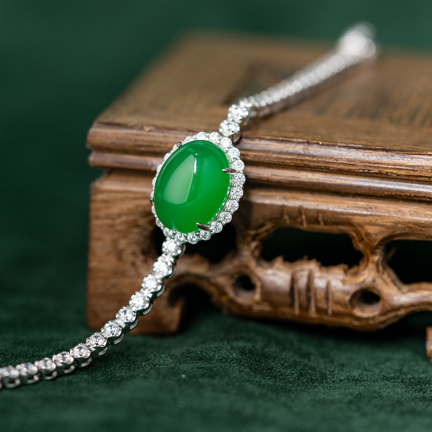 AILEQ正阳绿玉髓玛瑙925银手链高碳钻国潮蛋面手链简约百搭素款K5 - 图3