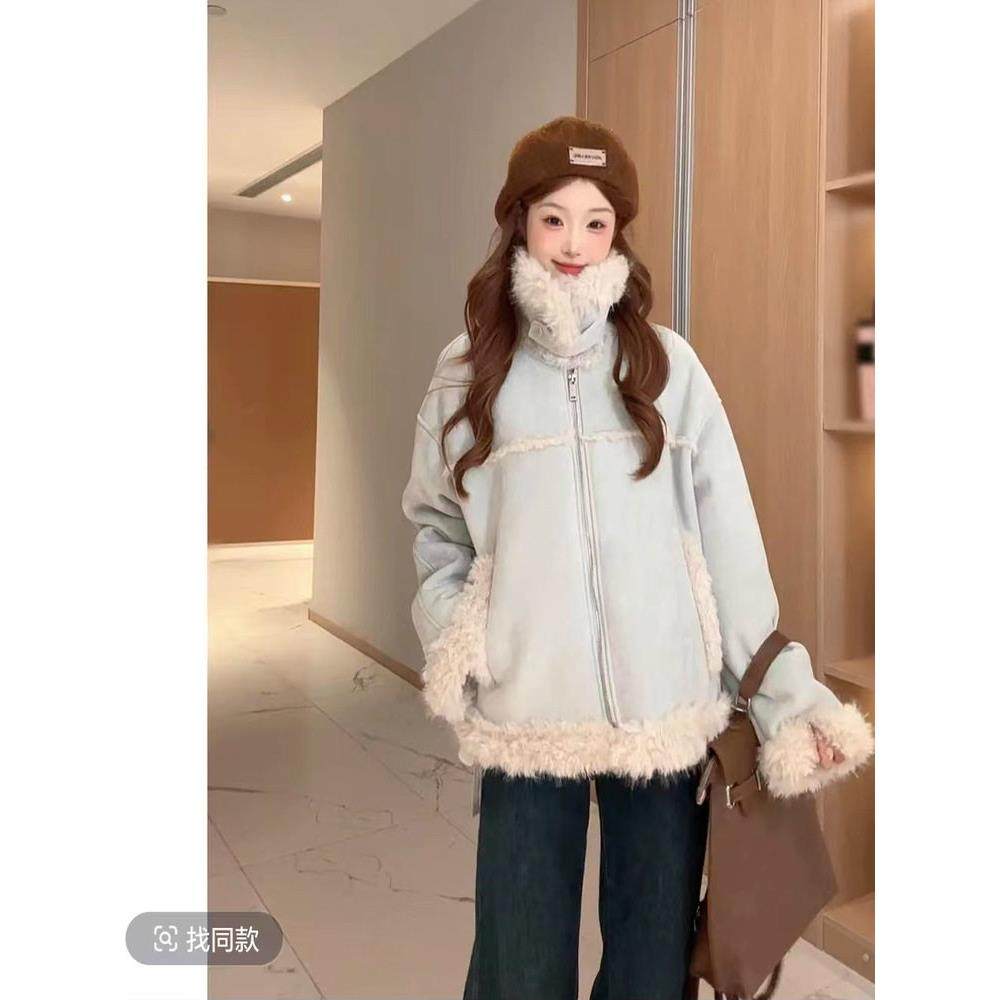 彷羔毛外套女短款2025冬季新款韩版小个子机车服软糯加厚上衣棉服,淘宝优惠券,粉丝福利购,淘宝优惠卷