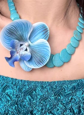 兰花幻境仿裂纹石浪漫度假立体花朵项链