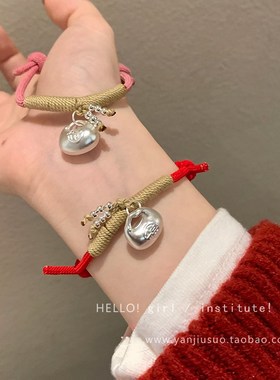 复古银色小胖福吊坠手链女秋冬轻奢小众精致情侣闺蜜编织红色手绳