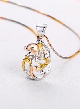 百寻925银镀彩金吊坠百搭彩银项链锁骨链女 日韩银饰品节日礼物