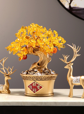 招财鹿摆件新中式新店开业礼品客厅电G视柜摇钱树收银柜台装饰三