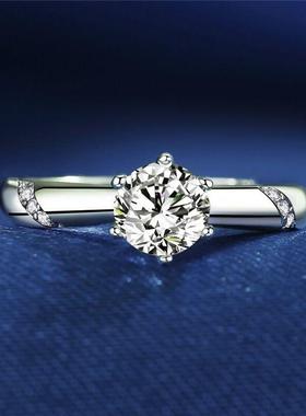 莫桑石钻戒情侣对戒闭口1-2克拉PT950男女铂金求结婚戒指新年礼物