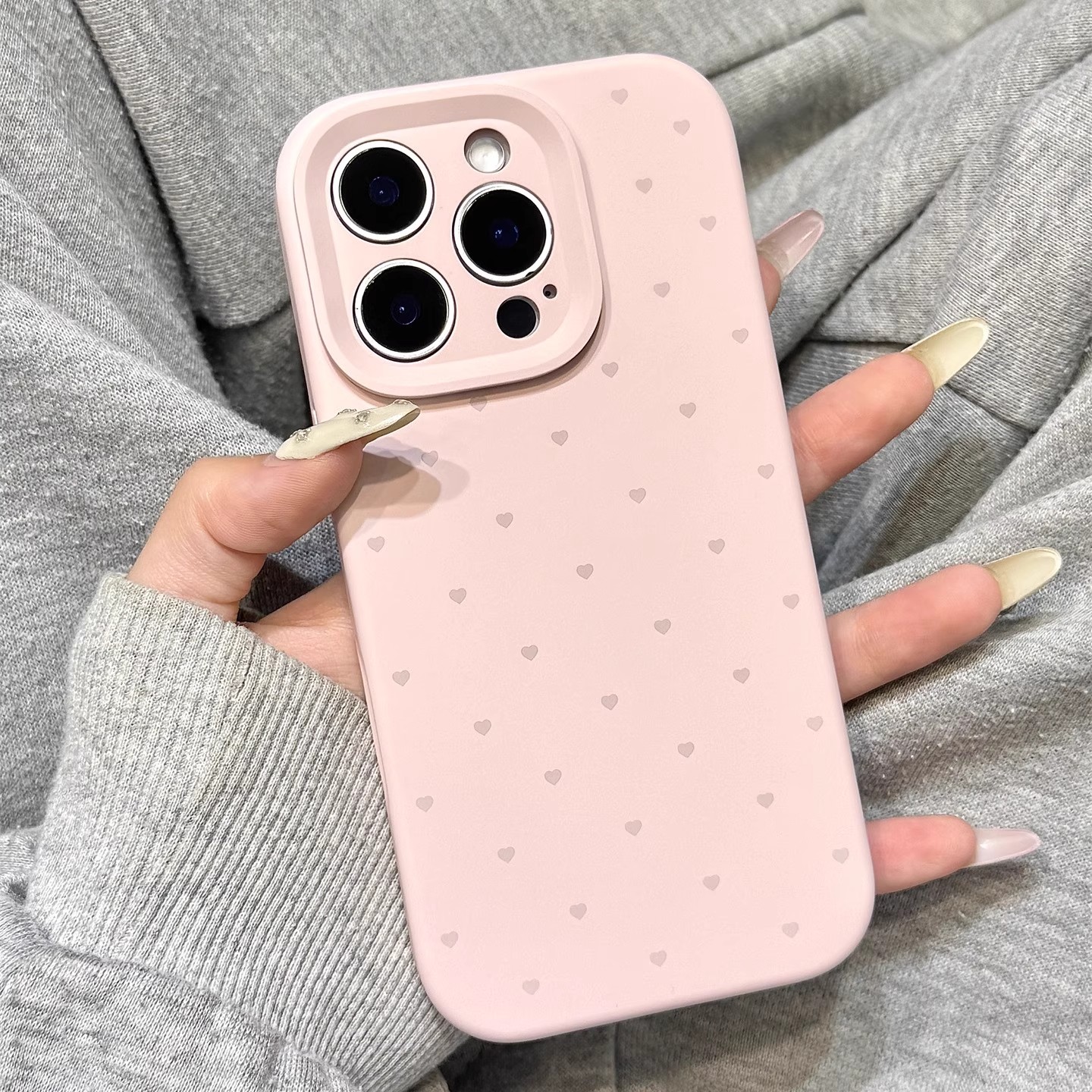 粉白色满屏小爱心磨砂液态硅胶适用于iphone17promax苹果14手机壳15新款16pro女13少女心17Air全包边防摔软壳 - 图1