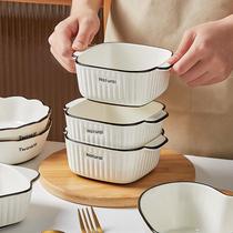 Air Fryer Special Bowl Ceramic Baking Bowl Home Microwave Oven Oven Double Ear Grilled Pan Fruit Salad Bowl Steamed Egg Bowl