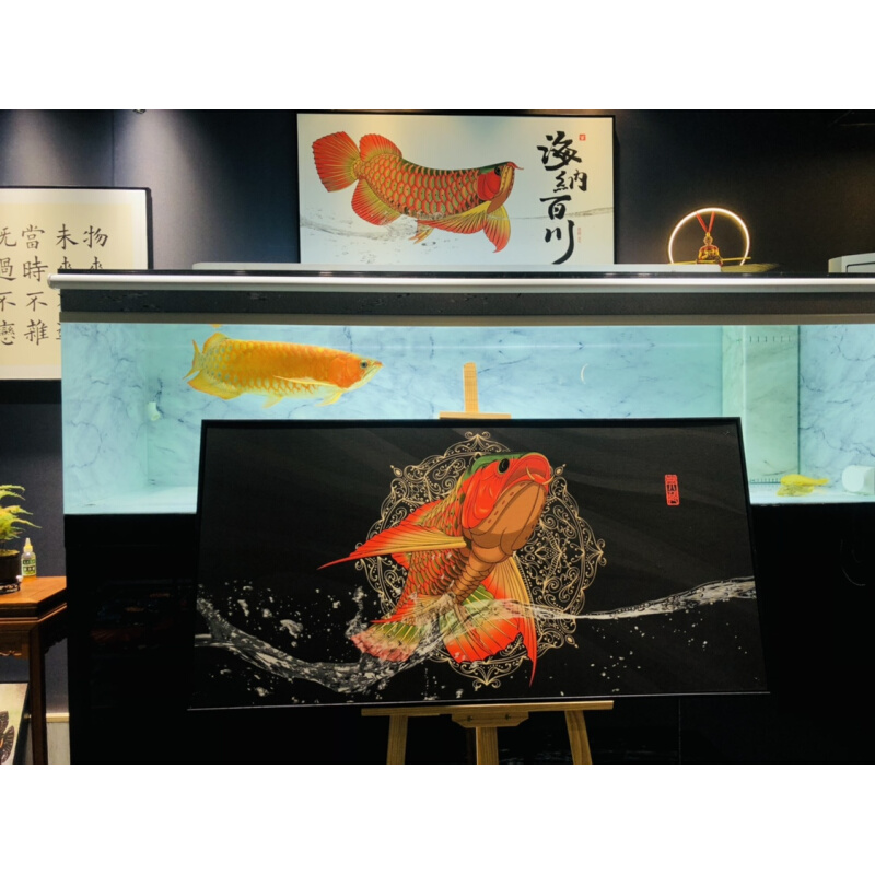 龙鱼装饰画办公室客厅壁画水族馆招财艺术轻奢风墙壁茶台装饰画 - 图1