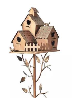 庭院花园装d饰屋户外鸟摆件鸟窝铁艺阳台复古插布置别墅造景景观