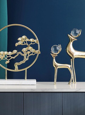 极速轻奢家居摆件创意现代客厅玄关D酒柜装饰品纯铜鹿摆件乔迁新