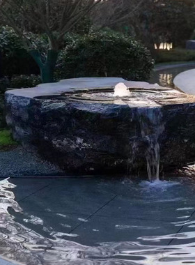园林景观石黑山石水钵枯山水园林别墅鱼池花园自然造景摆件景观石