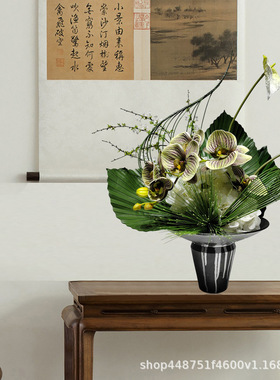 新中式仿真绿植假花客厅餐桌样板房酒店装饰玄关软装花艺整体摆件