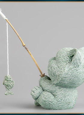 精品摆件中式钓鱼办公砂石鱼缸装饰青创意国潮居家动物猫造景茶宠