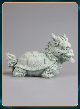 龙龟鱼缸面青中式假山吐摆件造景办公桌送礼水新客厅砂石装饰