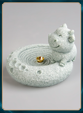 桌面摆件造景家居创意鱼缸十二生肖国风茶室砂石插青牛香装饰茶盘