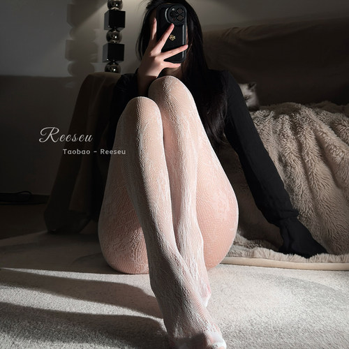 复古花藤jk渔网袜蕾丝丝袜黑丝镂空连裤袜防勾丝网袜性感白丝美腿 - 图2