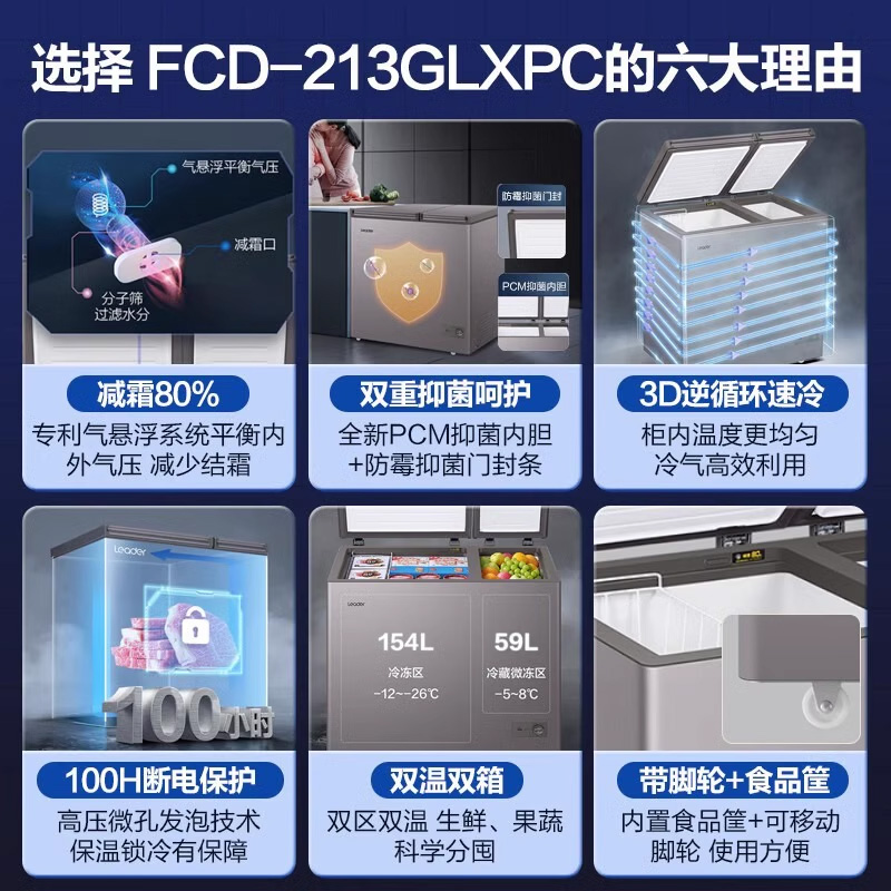 海尔双温双箱冰柜家用大冷冻冷藏小型无需除霜213L/215/311升冷柜-图1