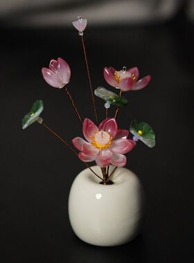 桌面琉璃荷花摆件新款琉璃花居家装饰工艺品