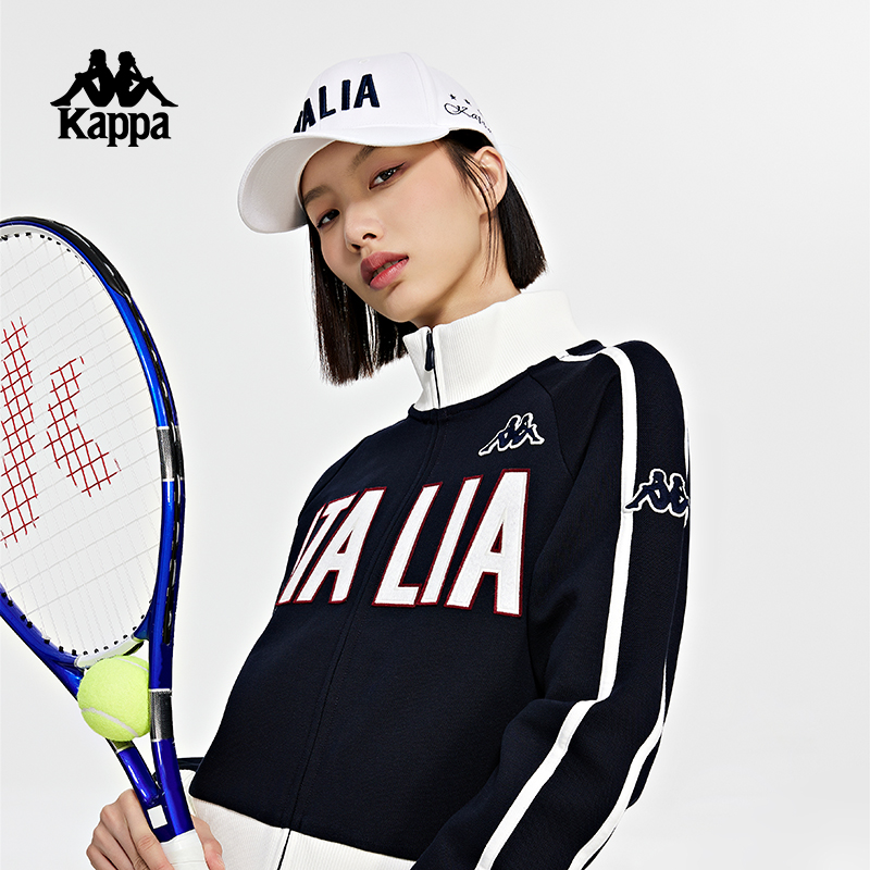 Kappa卡帕复古开衫2023女短款收腰运动卫衣休闲撞色外套K0D82WK01 - 图1