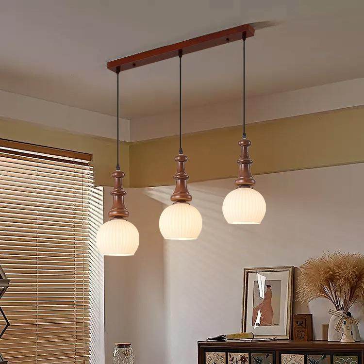 新款胡桃木色典雅复古餐厅吊灯三头长线饭厅餐桌中式吧台家用吊灯,淘宝优惠券,粉丝福利购,淘宝优惠卷