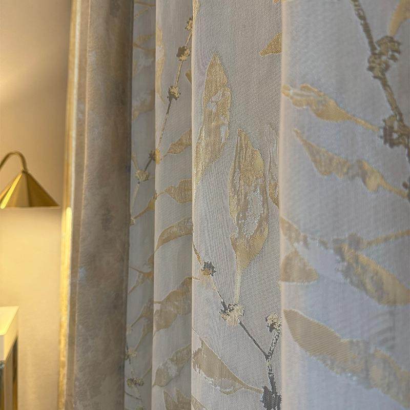2025新款奶茶色窗帘高经密浮雕法式窗帘布奶白色金丝叶子服装面料,淘宝优惠券,粉丝福利购,淘宝优惠卷