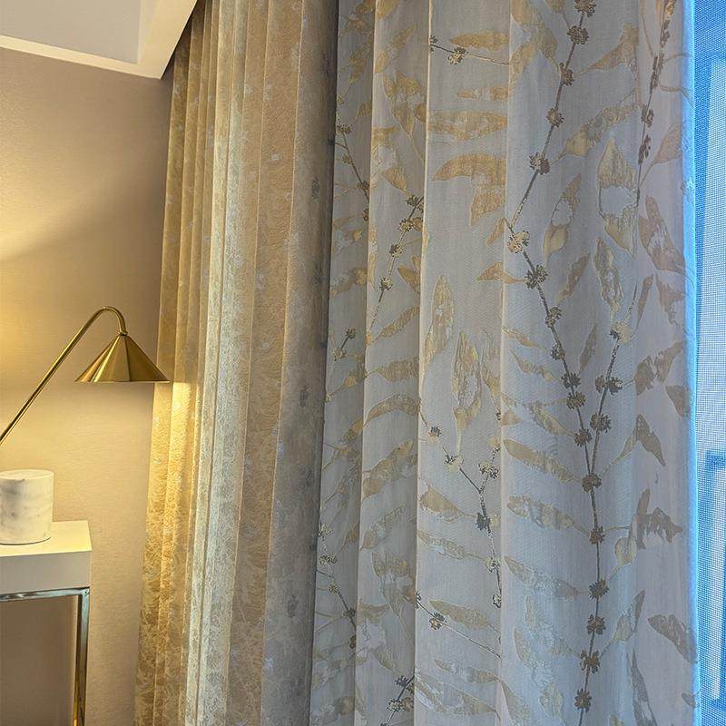 2025新款奶茶色窗帘高经密浮雕法式窗帘布奶白色金丝叶子服装面料,淘宝优惠券,粉丝福利购,淘宝优惠卷