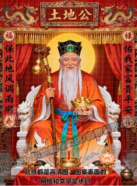 新款土地爷贴画福德正神土地公客