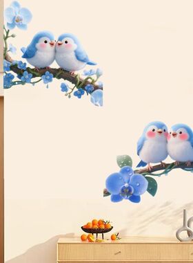 蝴蝶兰上的蓝色小鸟贴纸