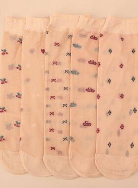 女士袜子夏天中老年人提花丝袜50到55岁夏季薄款短款耐磨防勾丝
