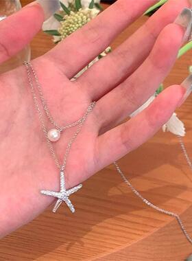 Starfish Pearl Necklace for Women双层海星珍珠项炼 炼 女锁骨