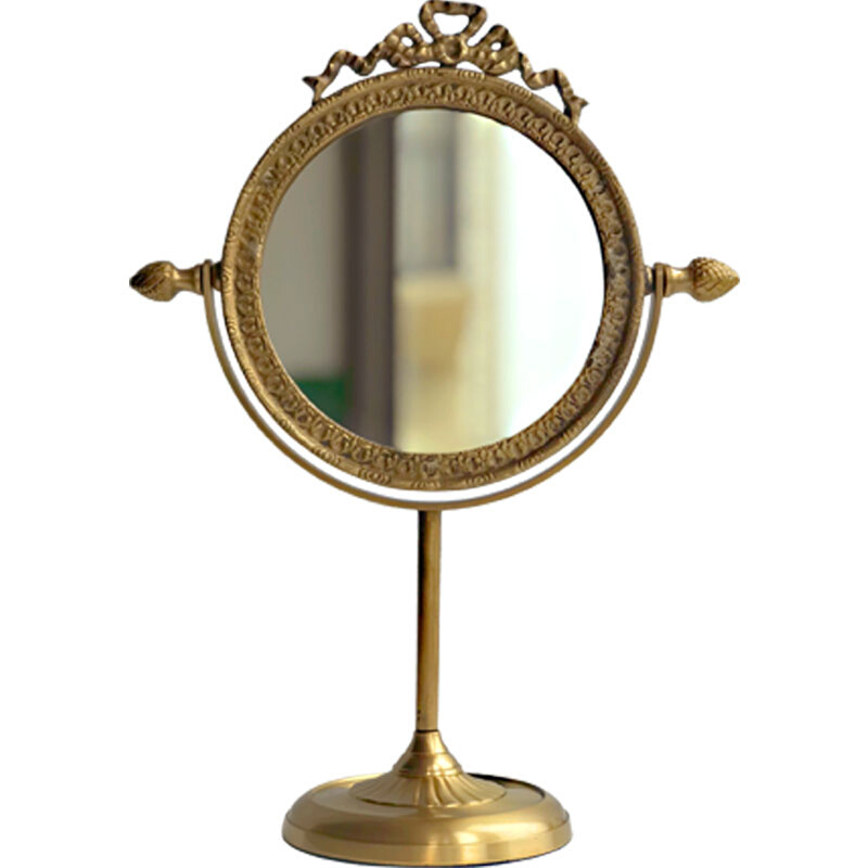 欧式复古进口雕花黄铜手柄镜轻奢桌面梳妆镜台式化妆镜创意礼物-图3