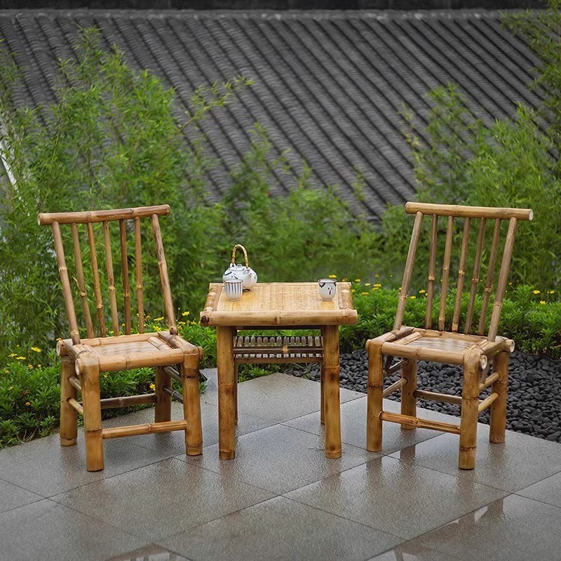 老式竹椅子编织竹桌子竹桌椅竹桌子庭院户外M休闲田园风竹制品椅 - 图0