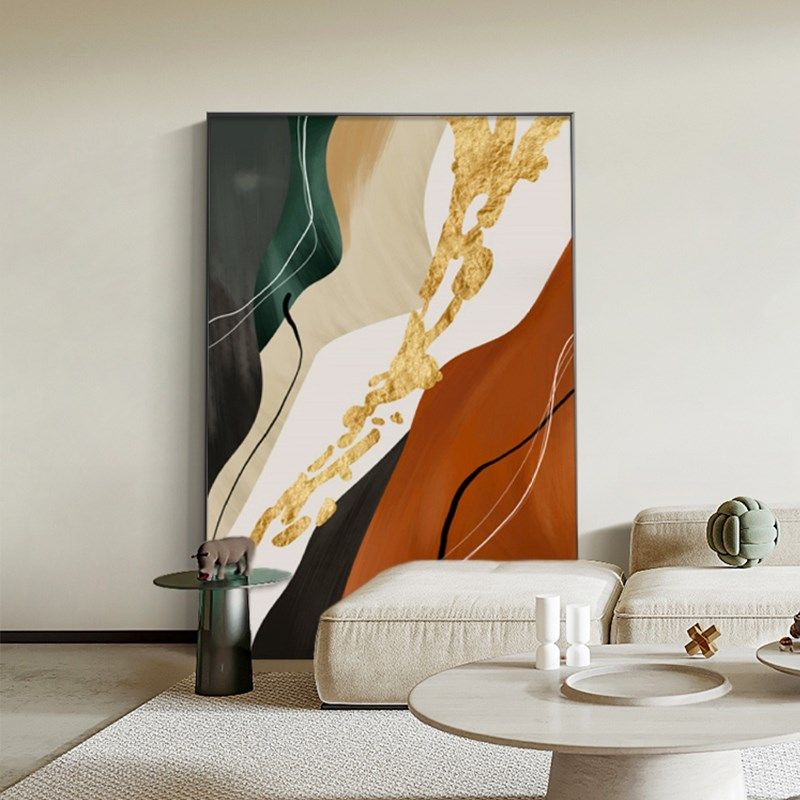 新款客厅沙发背景墙橙色装饰画简约抽象挂画现代轻奢肌理感落地画,淘宝优惠券,粉丝福利购,淘宝优惠卷