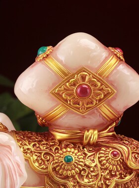 吉祥大象宝手工摆件摩尼宝居家佛堂办公室送礼藏式象家居仿玉金色