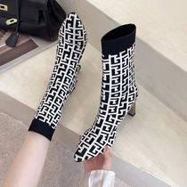 2023 New Winter Womens Shoes Knitted Mid-calf Socks Boots P