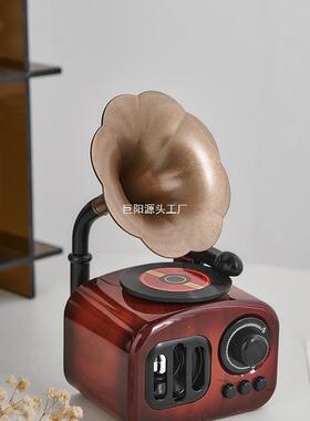 美式复古留声机摆件怀旧老物件小八音盒书柜桌面音乐盒家居装饰品