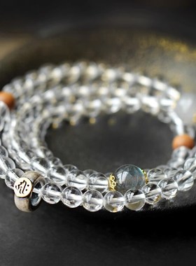 天然白水晶手链串珠纯银生肖本命佛手串佛珠女本命年转运小众闺蜜