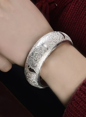 银手镯宽面2025年新款宽版时尚999纯银女年轻款手工个性定制