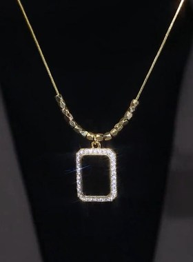 高级感镶钻方牌秋冬气质毛衣链2024年新款卫衣链轻奢小众百搭项链