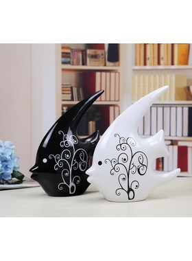 24款时c尚家居装饰 陶瓷工艺摆件 情侣鱼燕子鱼黑白接吻鱼摆设一