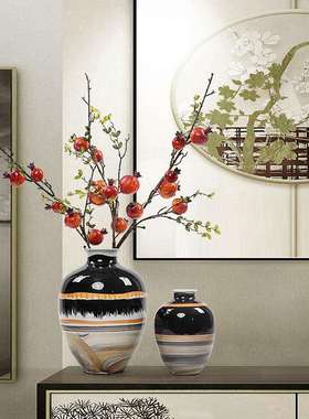 现代新中式花瓶客厅插花水墨陶瓷花器样板房售楼处装饰品禅意摆件