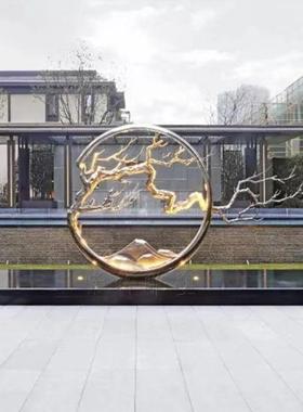 不锈钢圆环月亮树枝金属雕塑户外园林景观酒店售楼处白钢发光摆件