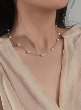 小众设计感简约气质水滴珍珠项链925银通勤百搭锁骨链轻奢女40410