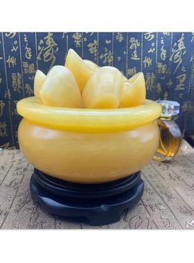 七宝玉器店米黄玉聚宝盆水晶摆件家居摆设开业送礼礼品