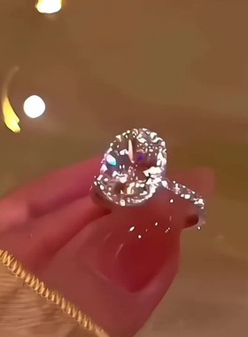 超闪鸽子蛋戒指女轻奢高级感莫桑石食指戒小众设计开口可调节尾戒