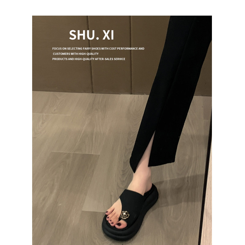 夹趾拖鞋女夏外穿2024新款x黑色高级感法式时尚超火厚底配裙子凉,淘宝优惠券,粉丝福利购,淘宝优惠卷